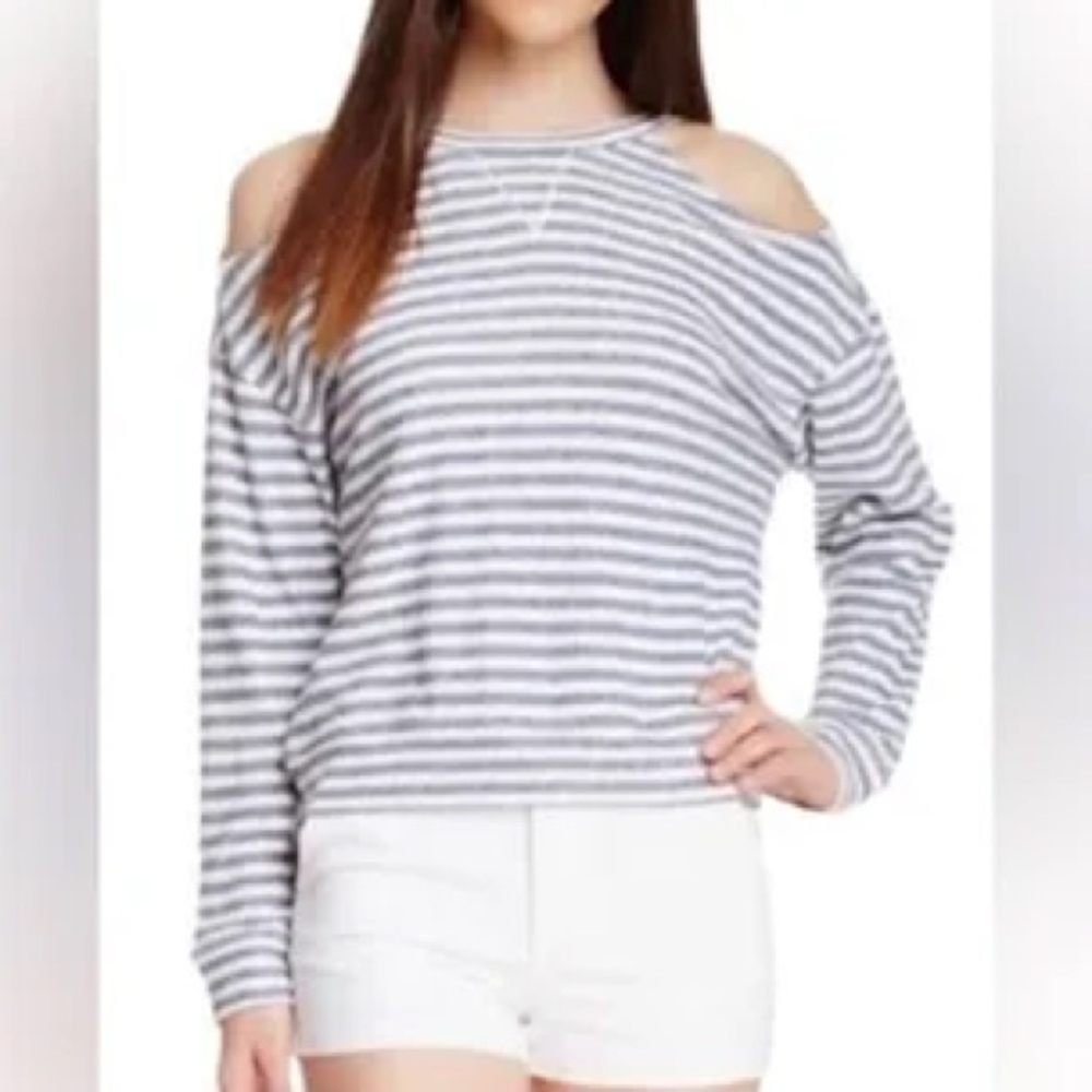 BCBGMAXAZRIA Cold Shoulder Stripe Knit Top XS Coastal Y2K Boho Preppy